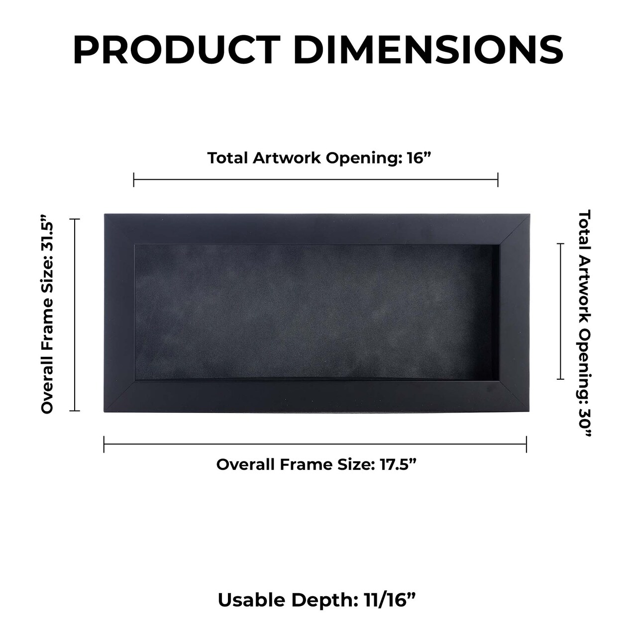 Classic Black Wood Shadown Box Frame with Acrylic Front - Dark Grey Suede Backing, 30 Sizes